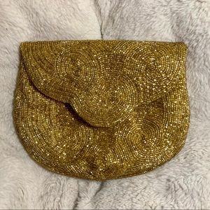 VINTAGE gold beaded small purse + chain strap